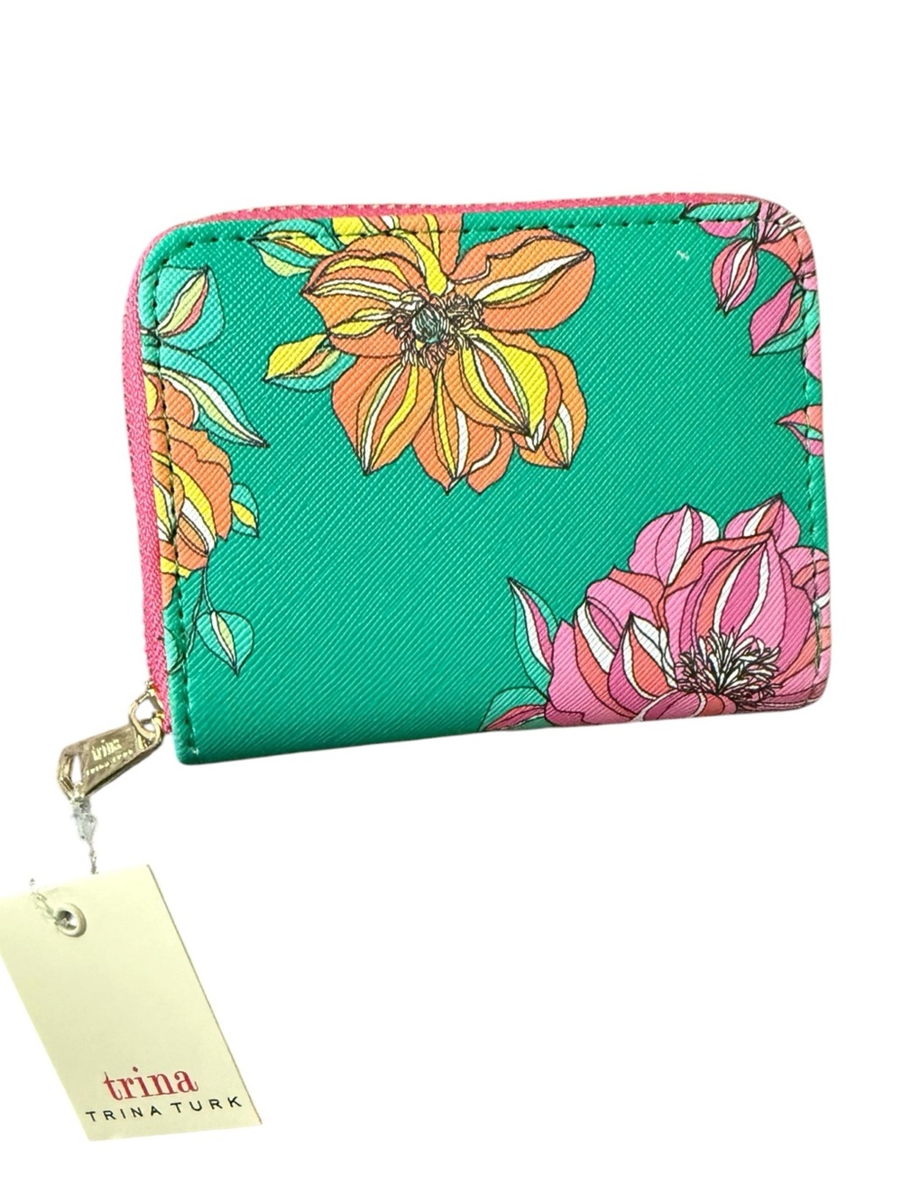 Trina Turk zip around wallet green floral bohemian summer vacation hawaiian NWT